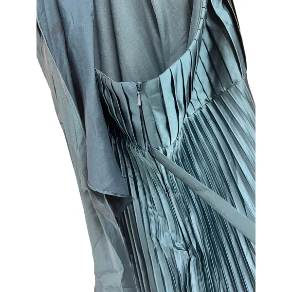 Ieena for Mac Duggal 26909 Pleated High Neck Kitten Bow Midi Dress Teal 8 - Image 5