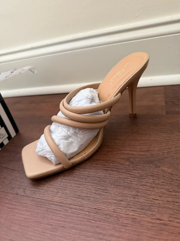 Nude Square Toe Padded Strappy Heel Sandals Tan Size 7.5 - Image 5