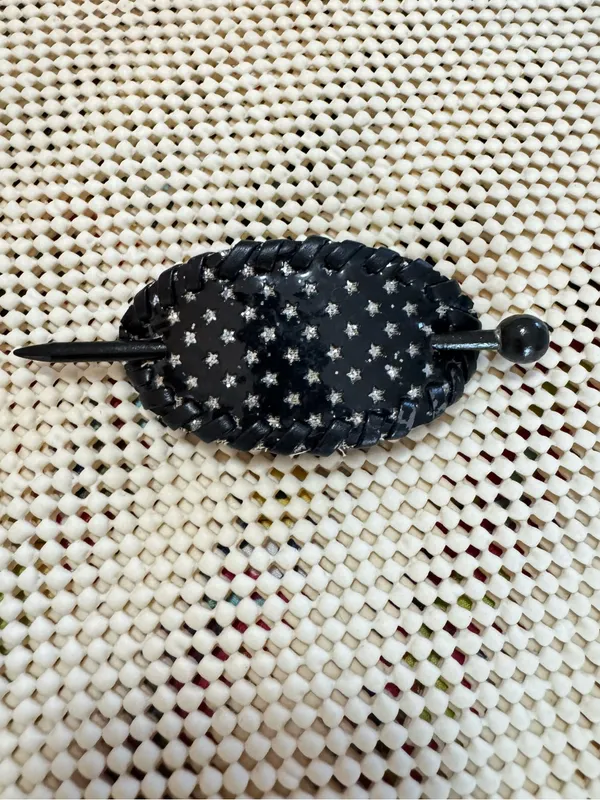 Black faux leather slide hair Stick Clip pin barrette. - Image 3