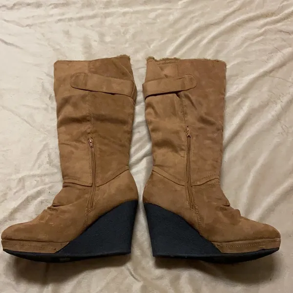 Go Jane Buckled Faux Suede Wedge Boot - Image 2