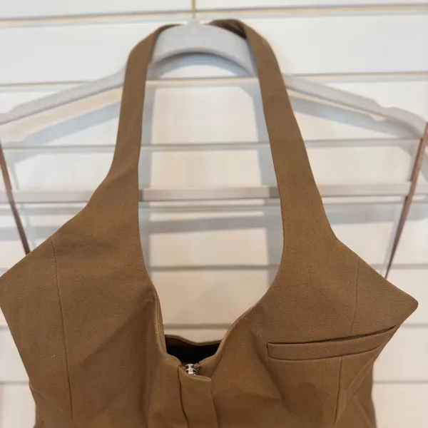 Zara Pocket Halter Vest Top Sz XS Khaki Preppy - Image 5