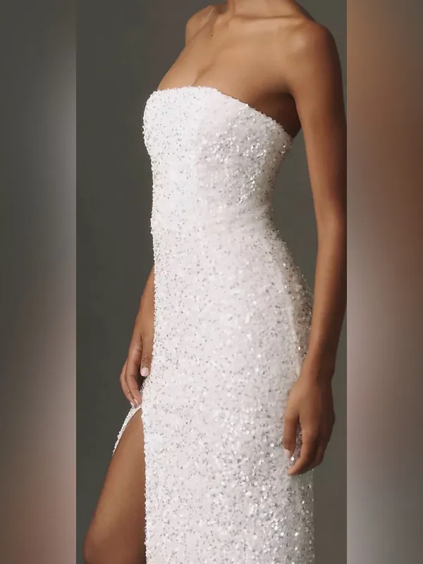 NEW HELSI Lola Sequin Strapless Column White Gown Sz S - Image 4