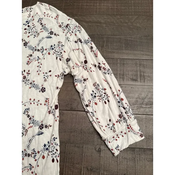 Loft Outlet‎ Women's White brown Blue flowers Quarter Sleeve Rayon Top Size XL - Image 3