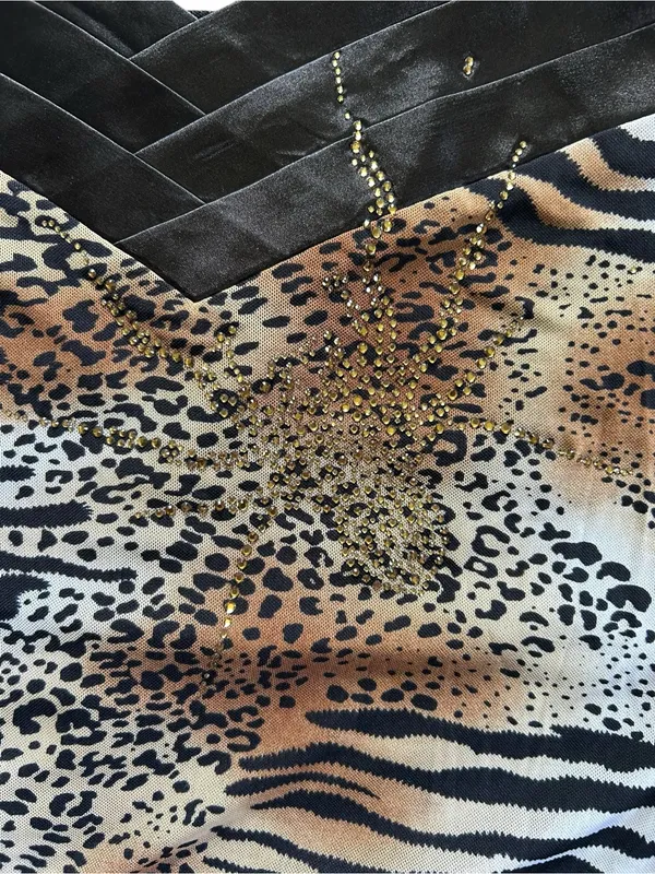 Y2K Bling Animal Print Mob Wife 2000s Maximalist Size L/XL Spider Rhinestone Top - Image 3