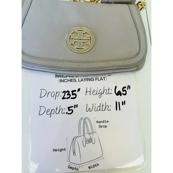 Tory Burch‎ Amanda Logo Gray Crossbody Clutch Gold Chain Flap Magnetic Closure - Image 11