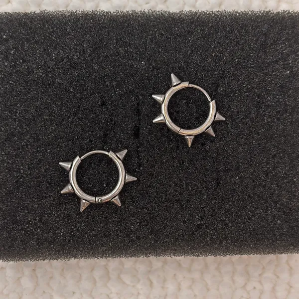 14mm Spike Small Hoop Earrings for Men Women Streetwear Punk Hip Hop Unisex Earrings - Image 3