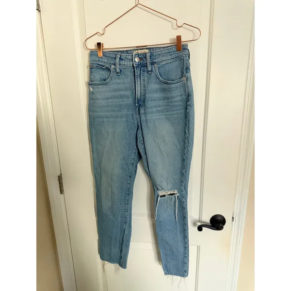 Madewell Curvy Perfect Vintage Jean Women 28‎ Light Wash Distressed Raw Hem - Image 3