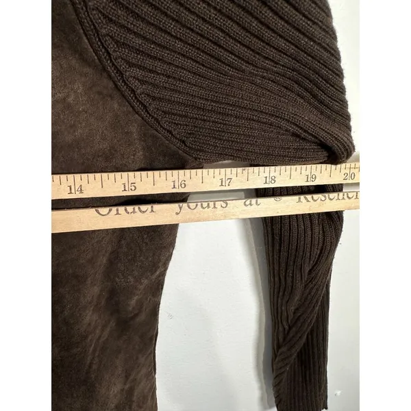 Vintage Y2K Escapade Sweater Full Zip Suede Brown Long Sleeve Womens‎ Small - Image 6
