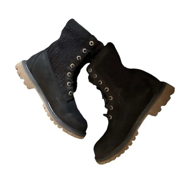 Timberland Black Lace Up Combat Boots Textured Shaft Chunky Sole Women's Size 7 - Image 3