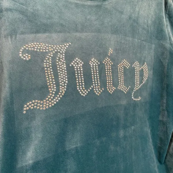 Juicy Couture Women’s Small Velour Velvet Teal Rhinestone Pullover Sleepwear Swe - Image 3