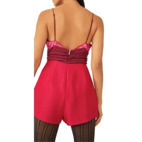 NEW Free People Skylie Saylor Pink Colorblock Going Out Romper Women’s Size 12 - Image 2