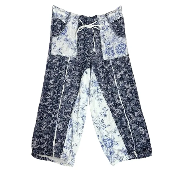 Free People Bohemian Cottage Embroidered Floral Sweet It Is Wide Leg Pants Large - Image 9