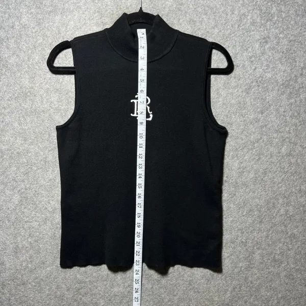 Lauren Active Ralph Lauren Mock Neck Sleeveless Ribbed Monogram‎ Top Black L - Image 6