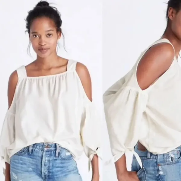Madewell Cold Shoulder Top in‎ White Wash - Image 2