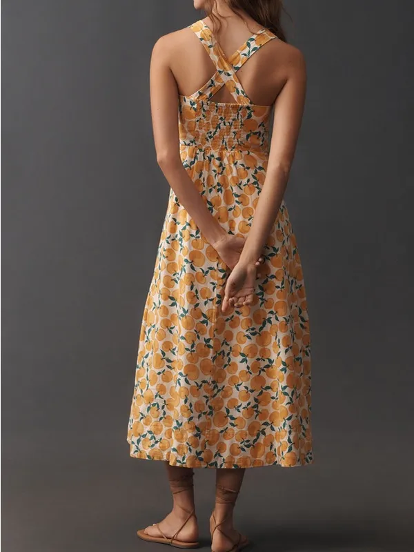 Anthropologie Maeve Printed A-Line Halter Midi Dress Oranges NWT - Image 3