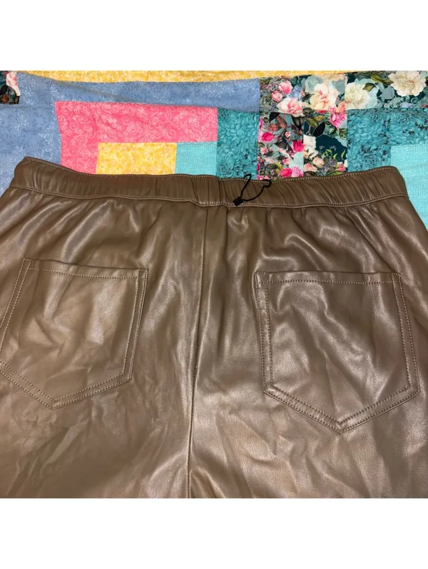 Zara NEW Woman’s XL Faux Leather Drawstring Pants in Brown, Size XL Elastic - Image 7