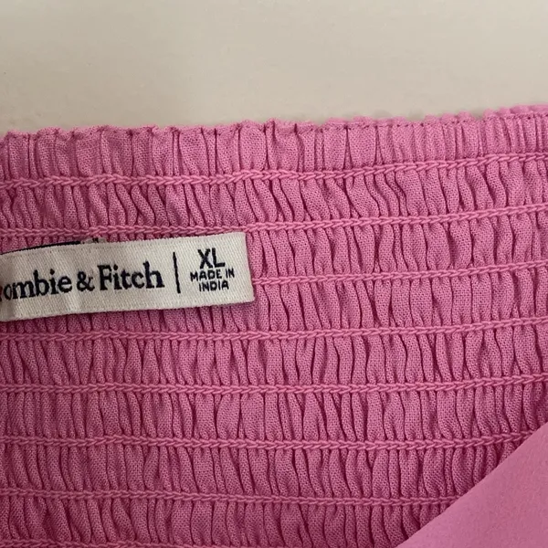 Abercrombie & Fitch Long Sleeve Blouse Cinched Front Tie Sheer Sleeves Pink XL - Image 6