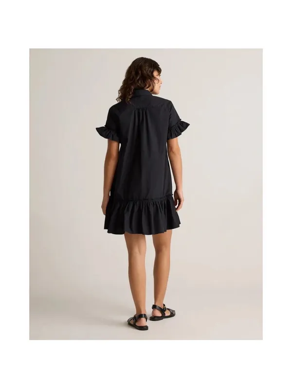 Quince 100% Organic Cotton Poplin Short Sleeve Ruffle Shirt Dress Large Black - Image 3