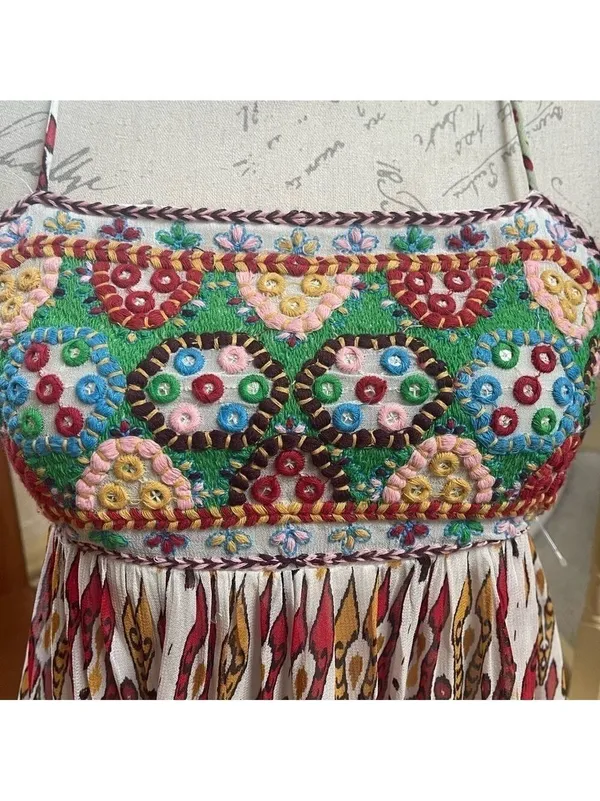 ZARA Chiffon Printed Strappy Embroidered Dress Open Back Sequins multicolor XS - Image 7