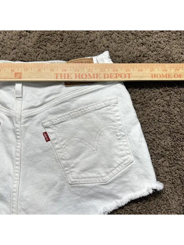 Levi’s 501 White Jeans Shorts Summer Size 28 Waterless Bottom Fly Style - Image 3