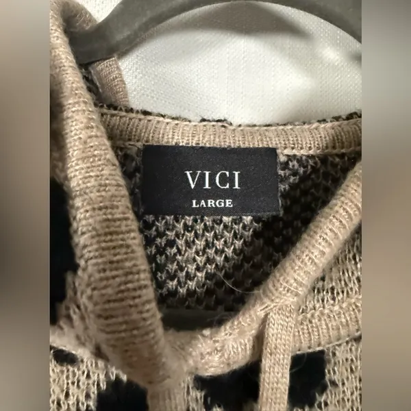 Vici Fuzzy Brown and Black Cheetah Print Pullover Hoodie Sweater Large - Image 5