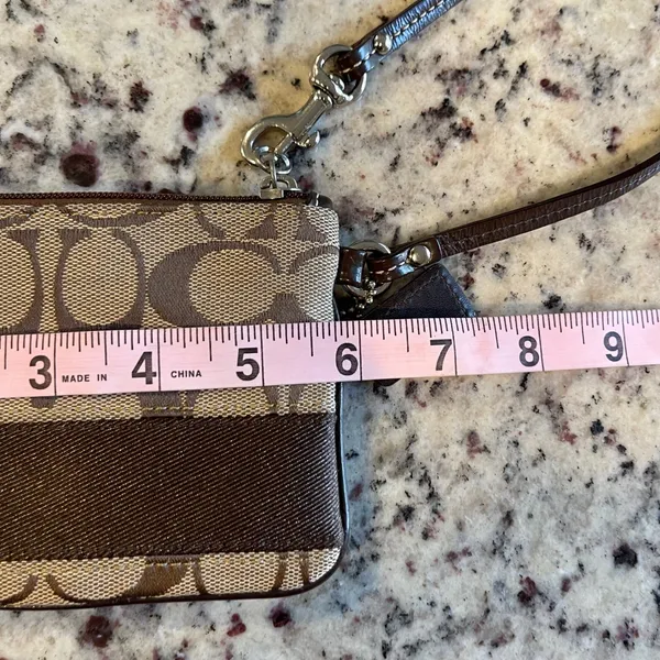 Coach‎ Signature C Canvas Brown Wristlet Pouch Bag Purse Clutch Monogram - Image 5