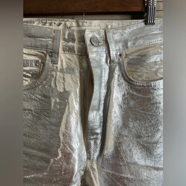 Zara silver metallic coated boyfriend fit straight leg jeans size 2 - Image 4