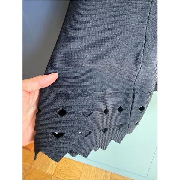 NWT Maje $295 June Full Knit Knee Length Skirt w/ Laser Cutouts, Black, Size 1/S - Image 7