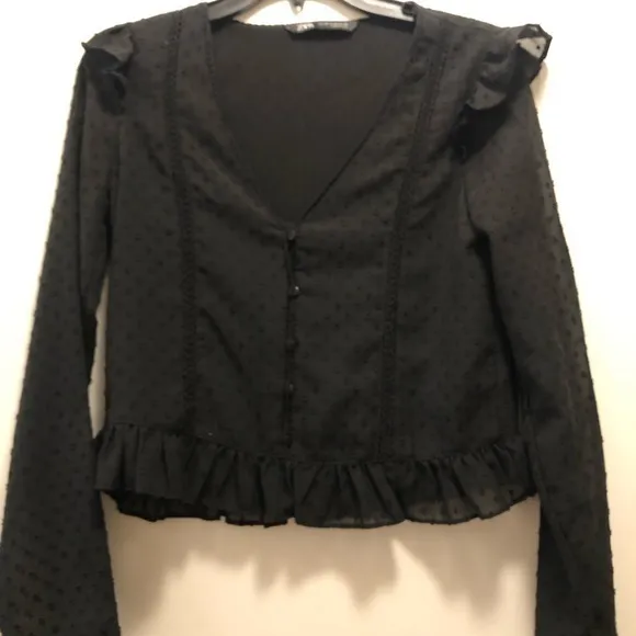 Zara Black Long Sleeve Ruffled Blouse - Image 6