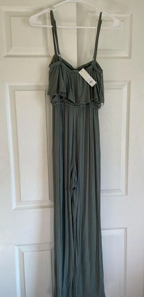 NWT Francesca’s Collection Blue Rain Size XXS Deep Green Jumpsuit Soft Wide Leg - Image 2
