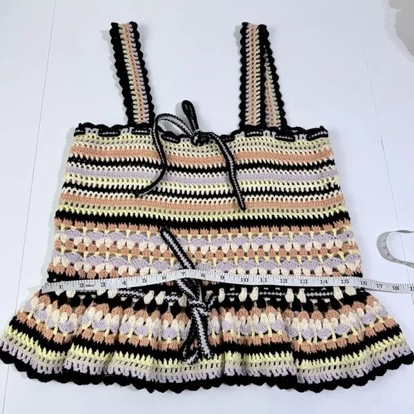Ulla Johnson Zita Tank Honey Crochet Peplum Top Cotton Striped Multi Size P - Image 9