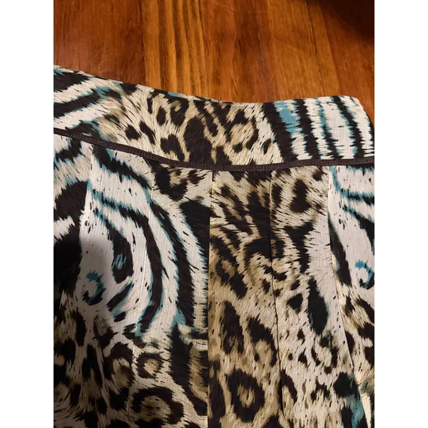 Tribal Animal Print Pleated A-Line Skirt Leopard Zebra Teal Brown Size 10 - Image 7