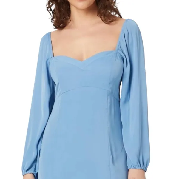 Abercrombie & Fitch Blue Puff Sleeve Smocked Knee Length Dress Size Small - Image 3