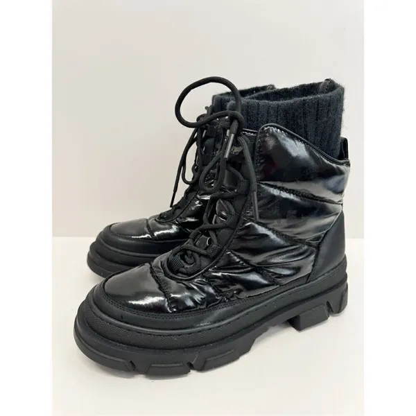 Sam Edelman Boots‎ Size 7.5 Black Lug Sole Tabitha Lace Up Round Toe Winter Boot - Image 3