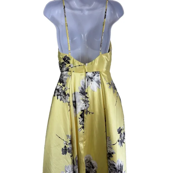 Speechless Yellow Floral High Low Dress Size 5 Spaghetti Strap Prom Formal Satin - Image 12