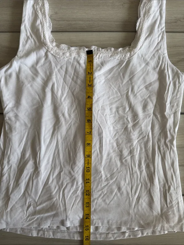 Montgomery Post Lace Trim Square Neck Knit Tank Top White Small NWT STITCH FIX - Image 10