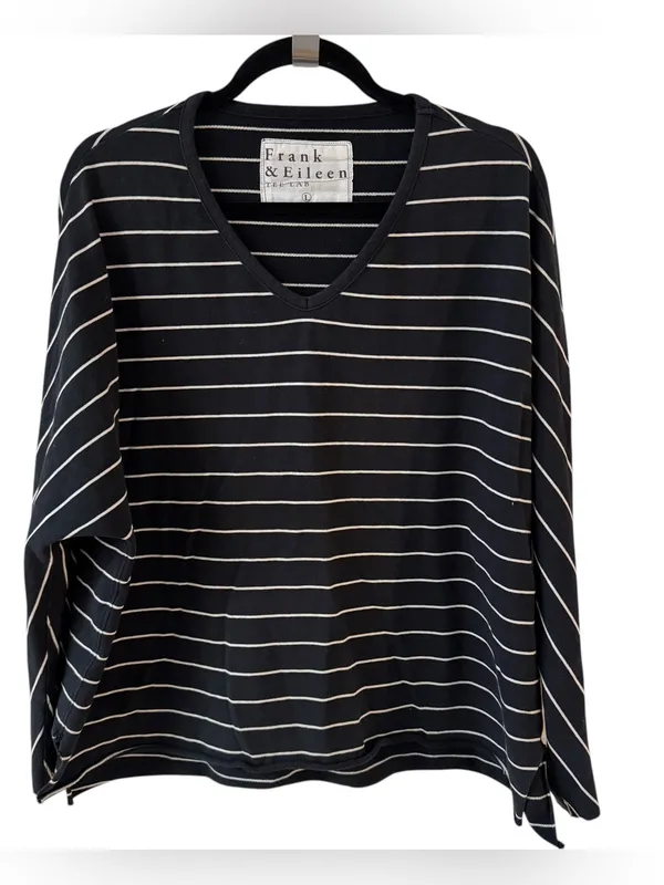 Frank & Eileen Tee Lab Oversized Striped Long Sleeve Tee Black White Large - Image 2
