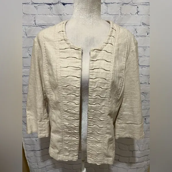 Coldwater creek Women’s Cream Linen Jacket With Hook Closure Size 14 - Image 2