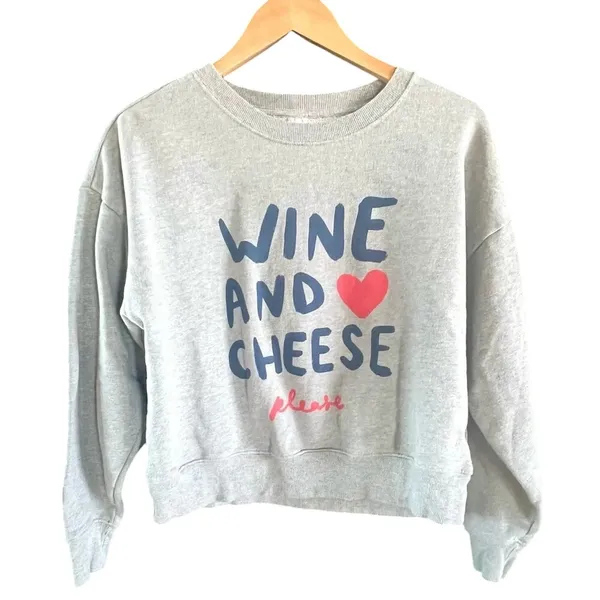 Maeve Anthropologie Jordan Nickson Wine and Cheese Graphic Sweatshirt XS - Image 5