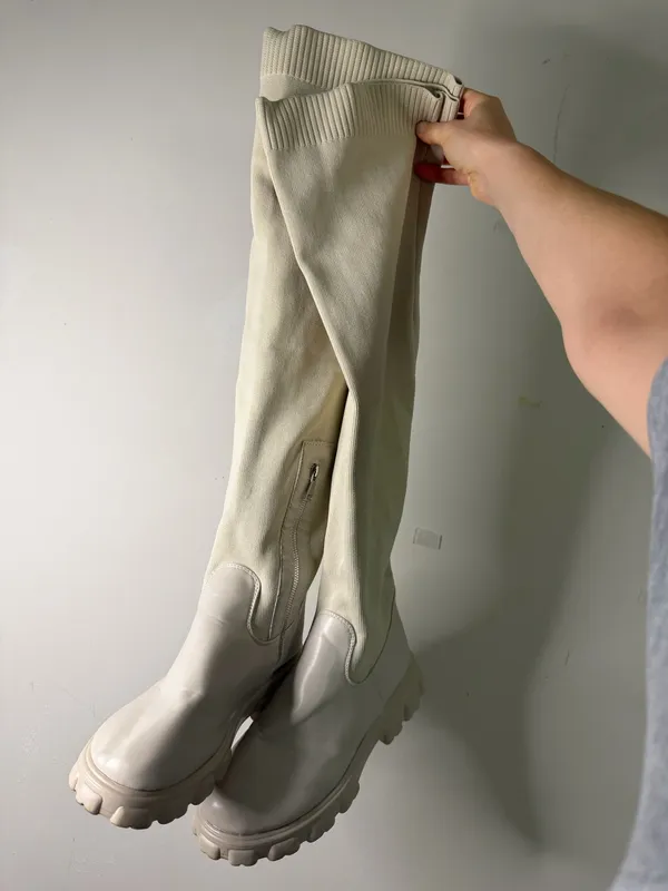 Women’s Cream Over-the-Knee Chunky Sole Boots - Image 2