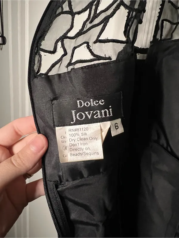 Y2K Vintage Dolce Jovani Silk Beaded Lace Cocktail Dress - Image 10
