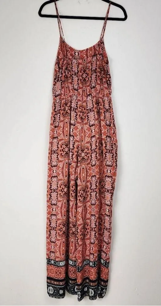 Purple Snow Wide Leg Jumpsuit Bohemian Ethnic Print Palazzo Spaghetti Straps M - Image 3