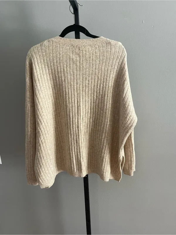 Zara Cream Ribbed Wool Blend Henley Sweater Size Medium - Image 3