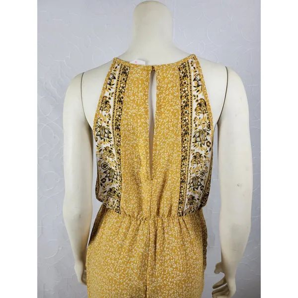 Sienna Sky Womens Jumpsuit Size M Mustard Floral Print Halter Back Keyhole Boho - Image 2