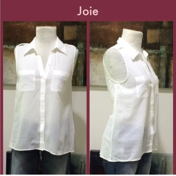 Joie White Cotton Gauze Collared Button Up Blouse Sz XS - Image 2