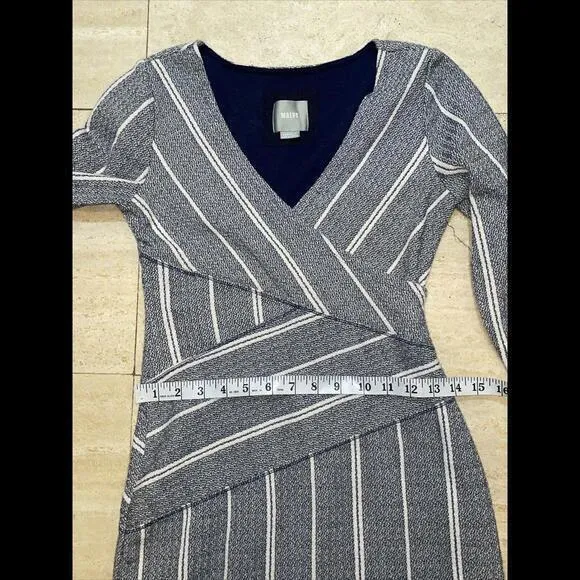 Maeve Anthropologie Dark Blue & White Striped Faux Wrap Dress,‎ Size XS - Image 4