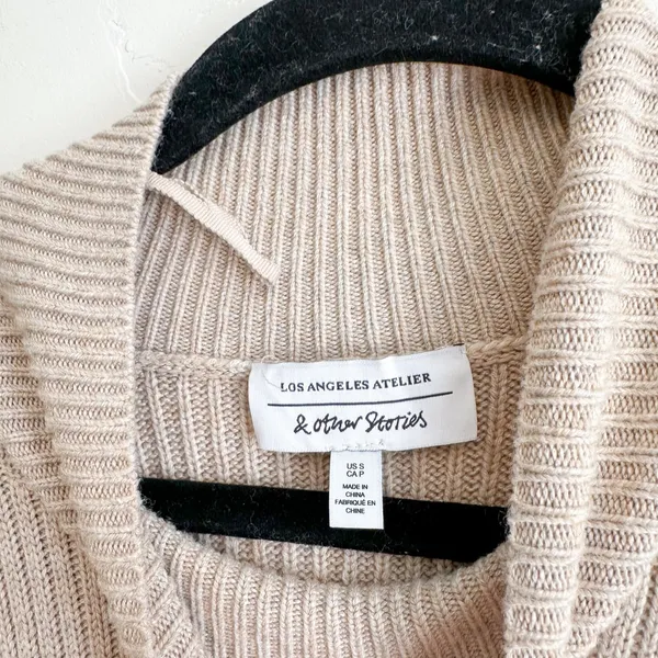 & Other Stories | Mock Neck Ribbed Knit Wool Blend Midi Dress in Oatmeal Tan‎ - Image 5