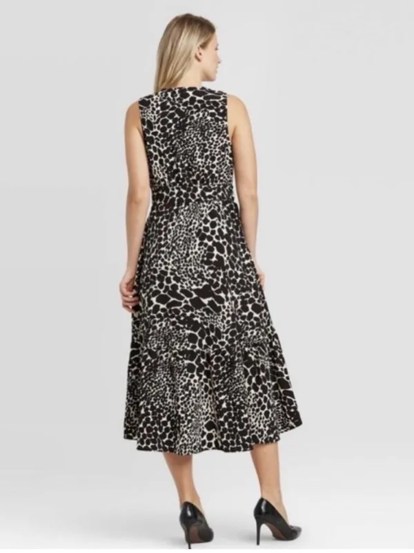 NWT Who What Wear Swirling Leopard Wrap Ruffle High Low Maxi Dress XS - Image 3