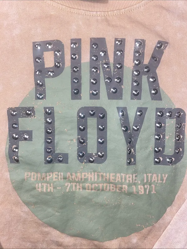 EARTHBOUND Pink Floyd Graphic Peach Crewneck Sweatshirt silver tone rivets - Image 3