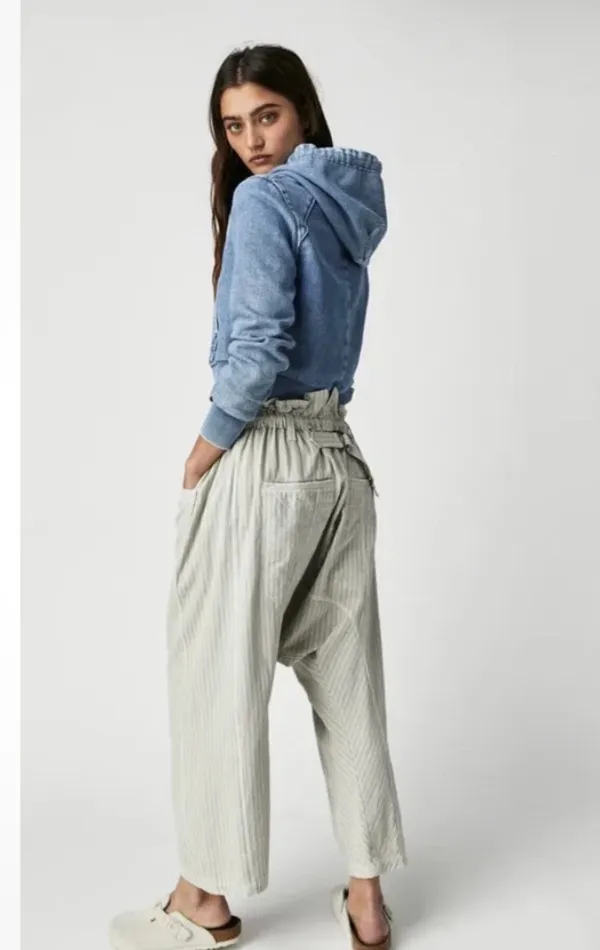 NWT Free People Runyon Oversize Stripe Pant Harem Sky Blue Drawstring XS - Image 2